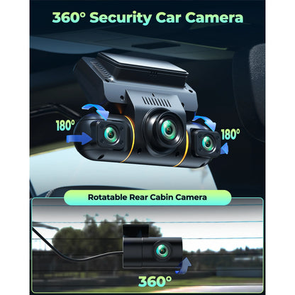LAMTTO 4 Channel Dash Cam Front and Rear Inside with Hardwire Kit for 24h Security Parking Monitor, 1080p FHD 360 Degree View Dash Camera, IR Night Vision Dashcam, G-Sensor, Free 128GB Card