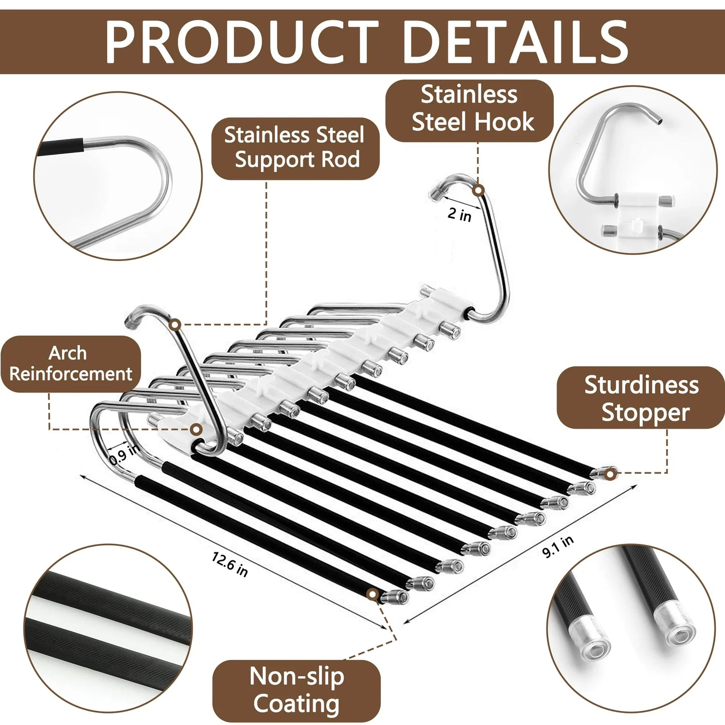 Aovky Pants Hangers Space Saving, 2 Pack Closet Organizer and Storage Clothes Jean Hangers, Multifunctional Pant Hangers Stainless Steel Anti-Slip Pants Rack for Jeans Skirts Scarf Legging Trousers