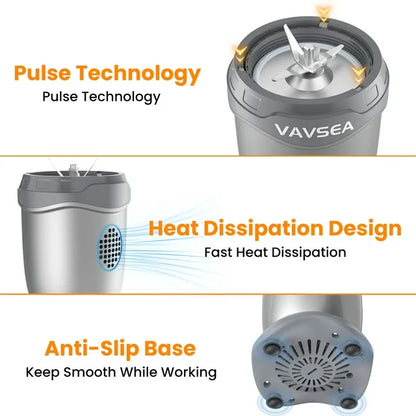 VAVSEA 3-in-1 Smoothies Blender, 11 Pcs Countertop Blender for Shakes and Smoothies, BPA Free ,Silver Gray