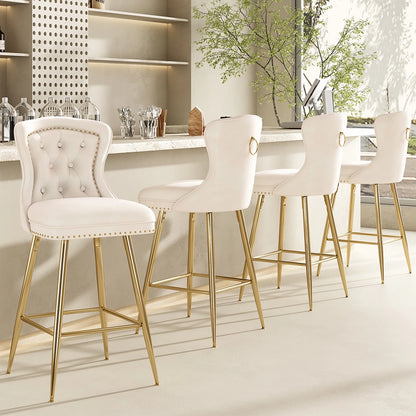 Farini Bar Stools Set of 4, Velvet Counter Height Stools with Metal Legs for Kitchen, Dining Rooms, Pubs (Beige, 26")