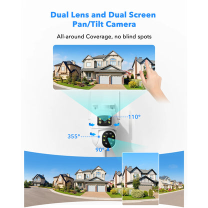 Toguard SC49 10CH Wired Security Camera System Outdoor with 500G Hard Drive, 2K 10.1" LCD NVR Monitor, 4pcs 2K/2MP+2PM PTZ Dual Lens Linkage Security Surveillance Cameras, Wireless WiFi Sigal