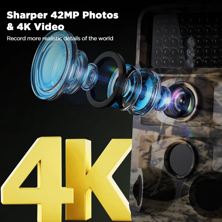 CAMPARK Trail Camera 4K 42MP Hunting Game Camera with 3 PIR Night Vision Motion Activated Waterproof
