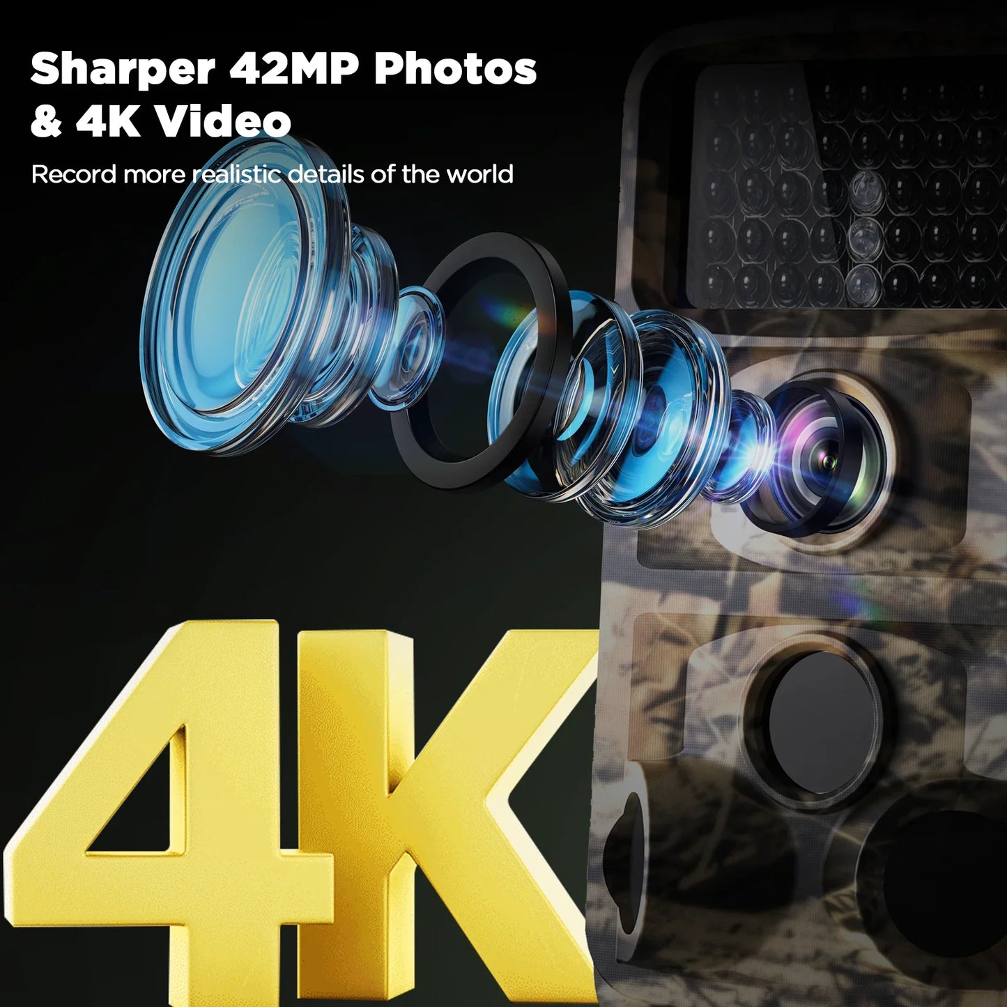 CAMPARK Trail Camera with SD Card 4K 42MP Deer Hunting Game Camera with Infrared Night Vision Fast Trigger Time Motion Activated Waterproof IP66 120° Wide Angel 2.4" LCD Trail Wildlife Camera