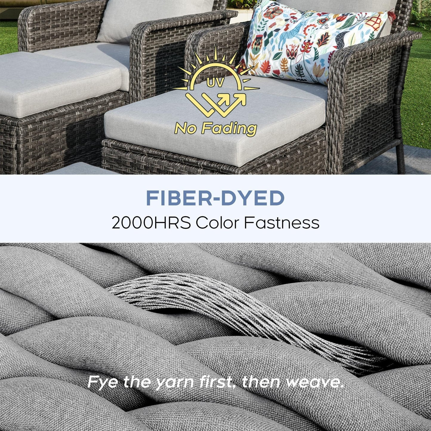 Brafab Patio Rattan Conversation Set Outdoor Furniture Set w/ Meige Cushion