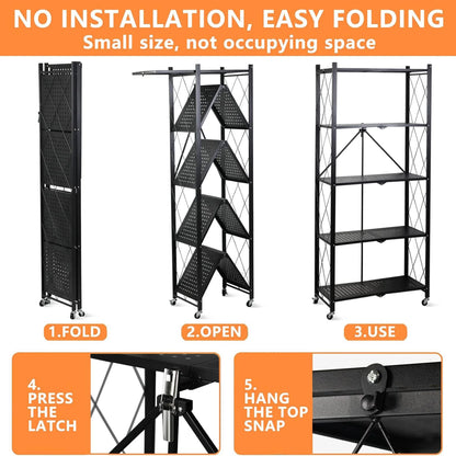 HYEASTR 63.8 Inch Folding Bookshelf, 5 Tier Metal Bookcase and Bookshelves, Tall Shelves for Living Room Office Bedroom, Heavy Duty Book Shelve Free Standing Open
