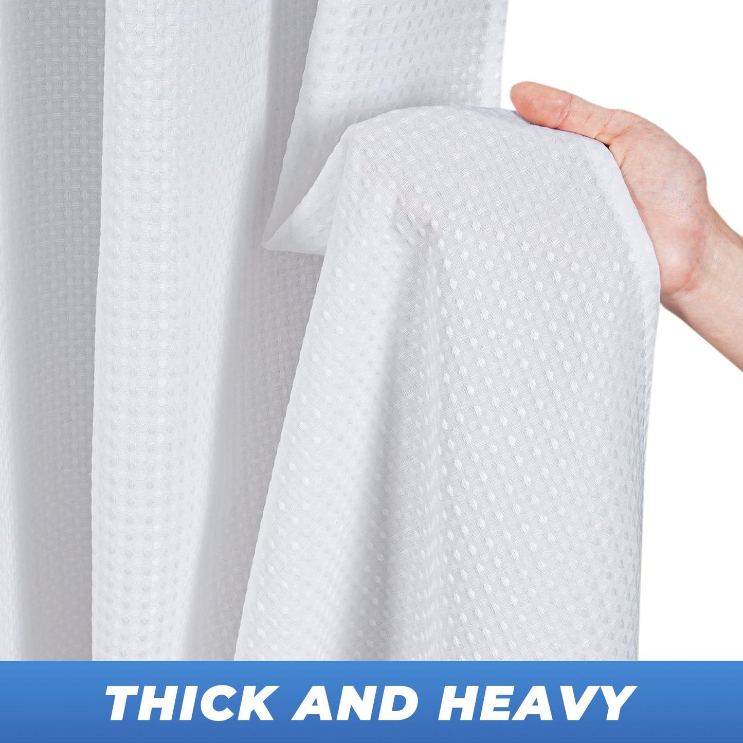 TURKIO Fabric Shower Curtain White Waffle Bathroom Curtain,Water-Repellent,Hotel Grade 72"x72"
