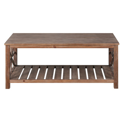 47 Modern Coffee Table with Storage Shelf, Farmhouse Rectangle Living Room Center Table for Small Spaces