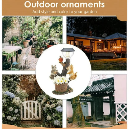 Solar Powered Garden Lantern, Cute Animal Pond Light Dog Solar Statue Warm White Lawn Solar Light LED Decorative Cute Rabbit Figure Ornament with Led Lantern Decorations (Cat)