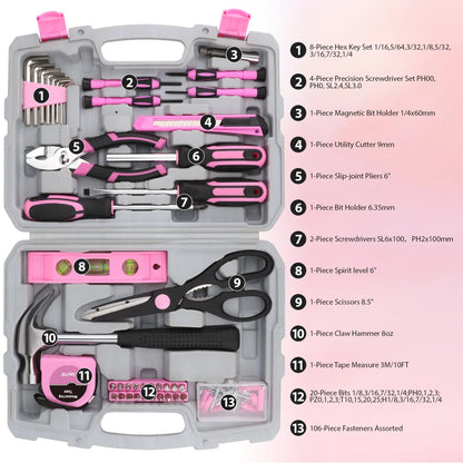 Pink Tool Set, 149-Piece Basic Home Repair Kit - Small Tool Kit for Women, Ideal for Home and Office