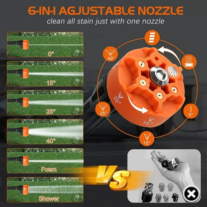 Tanbaby 970PSI Cordless Pressure Washer, 550W 1.5GPM Portable Power Washer with 6-IN-1 Adjustable Nozzle, 3.0Ah Battery and Charger for Floor Cleaning, Washing Cars, Watering Flowers