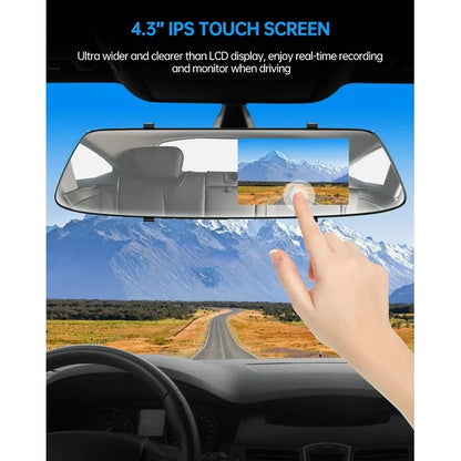 TOGUARD 720P Dual Dash Camera Front and Rearm, 4.3" Full Touch Screen, Rear View Mirror Camera, Night Vision, Parking Assist, Loop Recording, G-Sensor