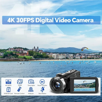 Campark 4K 30FPS Video Camera 42MP Photo 3” 270 Screen Digital Camcorder for Vlogging Youtube