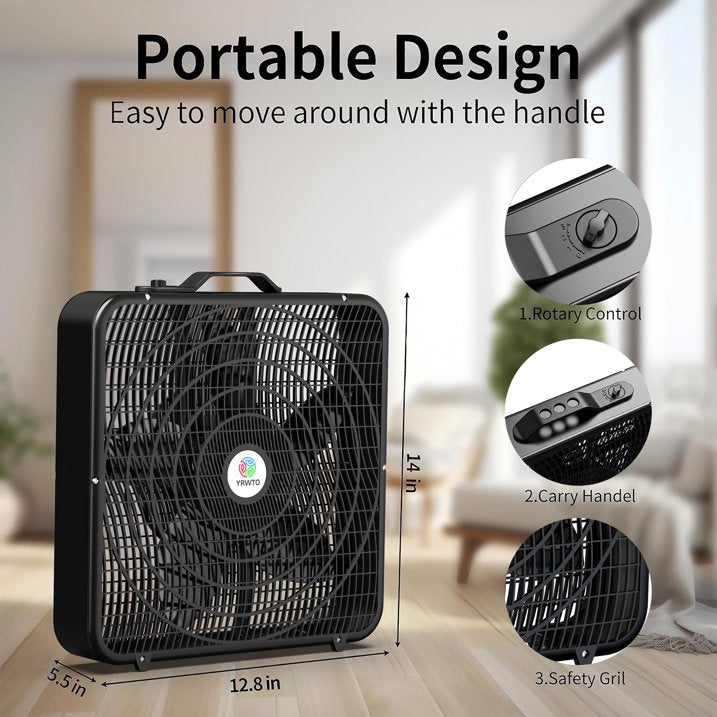20 Inch Quiet Box Fan – 3 Speed Settings, Powerful Cooling, Whisper-Quiet Operationove, Compact & Portable Cooling Solution!