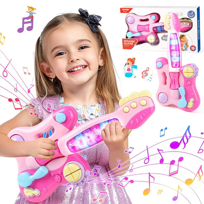 JUGAAD LIFE Toy Electric Guitar for Girls Boys, Kids Guitar with Music & Colorful Light, Musical Instrument Toys for Toddlers 2 3 4 5 6 years Old - Pink