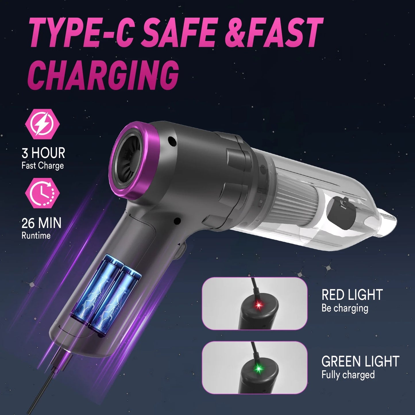 Loheer Car Vacuum Cleaner, 16000PA Portable Handheld Vacuum Cordless, with Brushless Motor, Grey