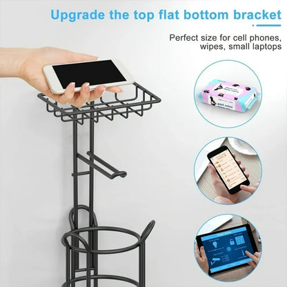 stusgo Inserted Tube Upgraded Toilet Paper Holder Free Standing, Paper Roll Dispenser with Top Storage Shelf for Bathroom-Black