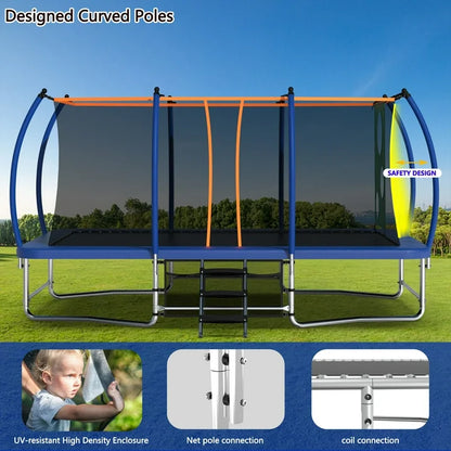BTMWAY 10 16FT Outdoor Square Trampolines with Balance Bar Design and Ladder, Perfect for Kids, Teens, and Adults, Perfect for Backyard and Garden, Blue