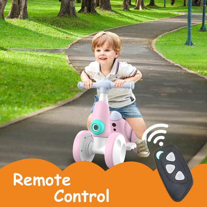 4-in-1 Multifunctional Electric Balance Bike for 1 Year Old, 10-36 Month Toddler Bike, 4 Wheels Baby Bike for 1st Birthday Boy Girl Gifts(Pink)