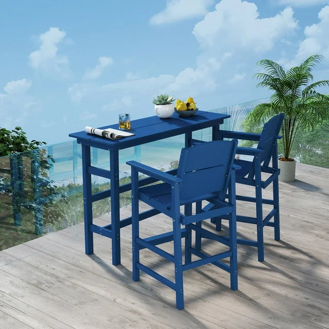 FOOWIN Outdoor Bar Table and Chairs Set, Adirondack Bar Chairs Set of 2 and Bar Height Table, All Weather HDPE Bar Height Patio Set, Navy Blue