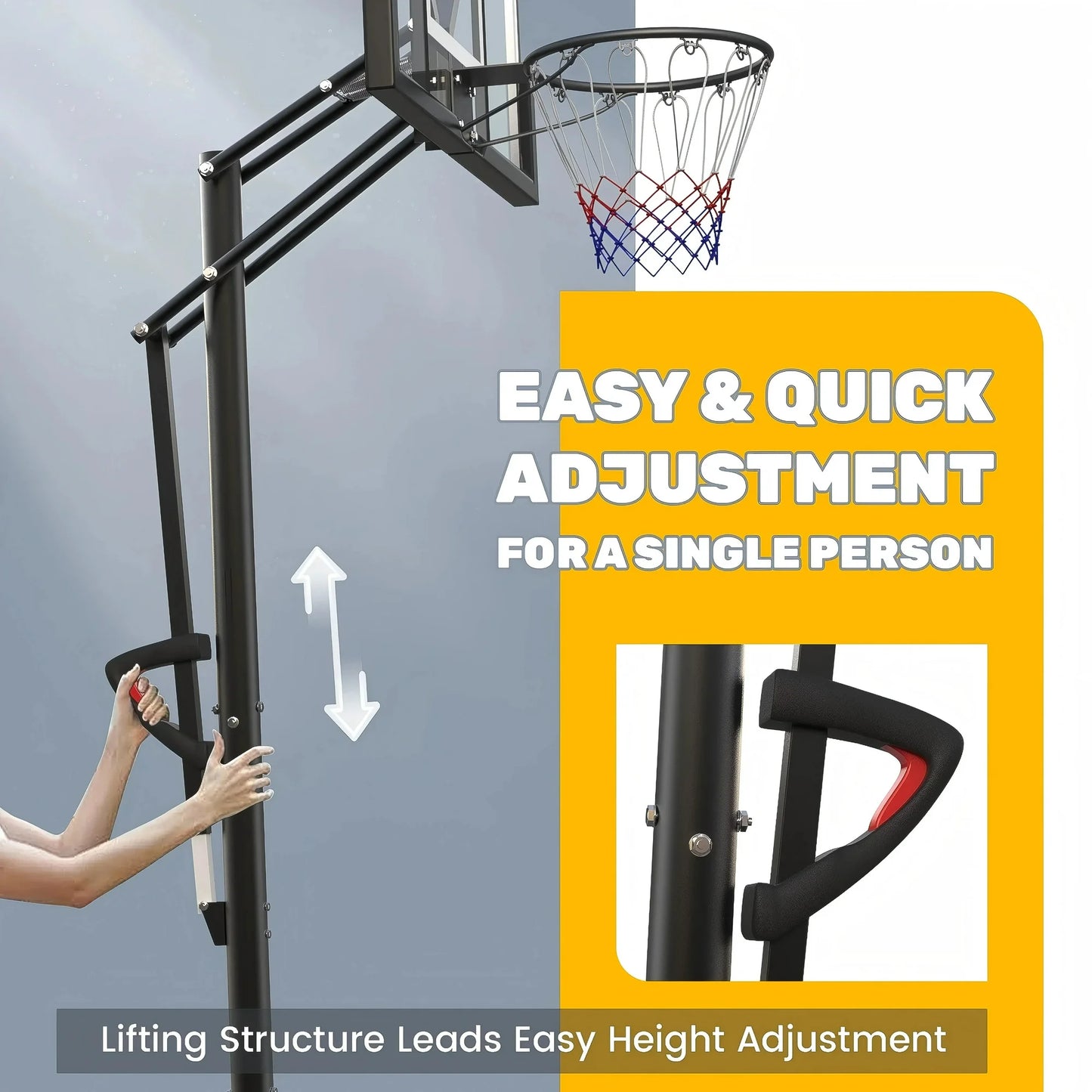 VIRNAZ 44 in. Portable Basketball Hoop & Goal with Quickly Height Adjusted 7.6 - 10 ft. for Outdoor Indoor Court