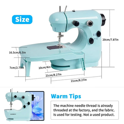 HOMWOO Mini Sewing Machine for Beginner, Dual Speed Portable Sewing Machine with Extension Table, Stitch, Sewing Kit for Household