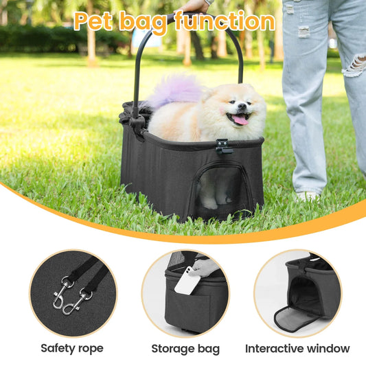 Wedyvko Pet Stroller with 4 Wheels, Foldable Pet Travel Carrier for Small/Medium Dogs Cats up to 50lbs, Detachble Portable Pet Bag, Storage Basket, Car Seat 3 in 1 Multifunctional,Black