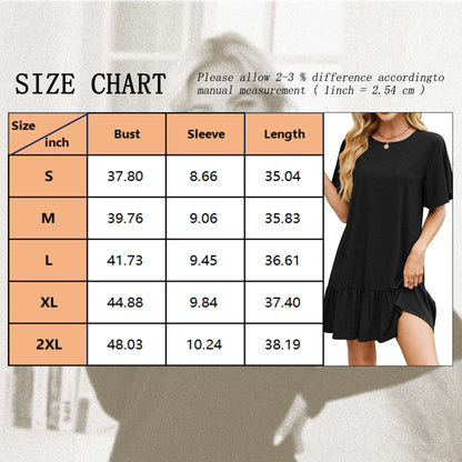 SHIBEVER Women Summer Dresses Casual Ruffle Hem Smock Mini Dress Comfy Short Sleeve Loose Fit Solid Color Shirt Dress
