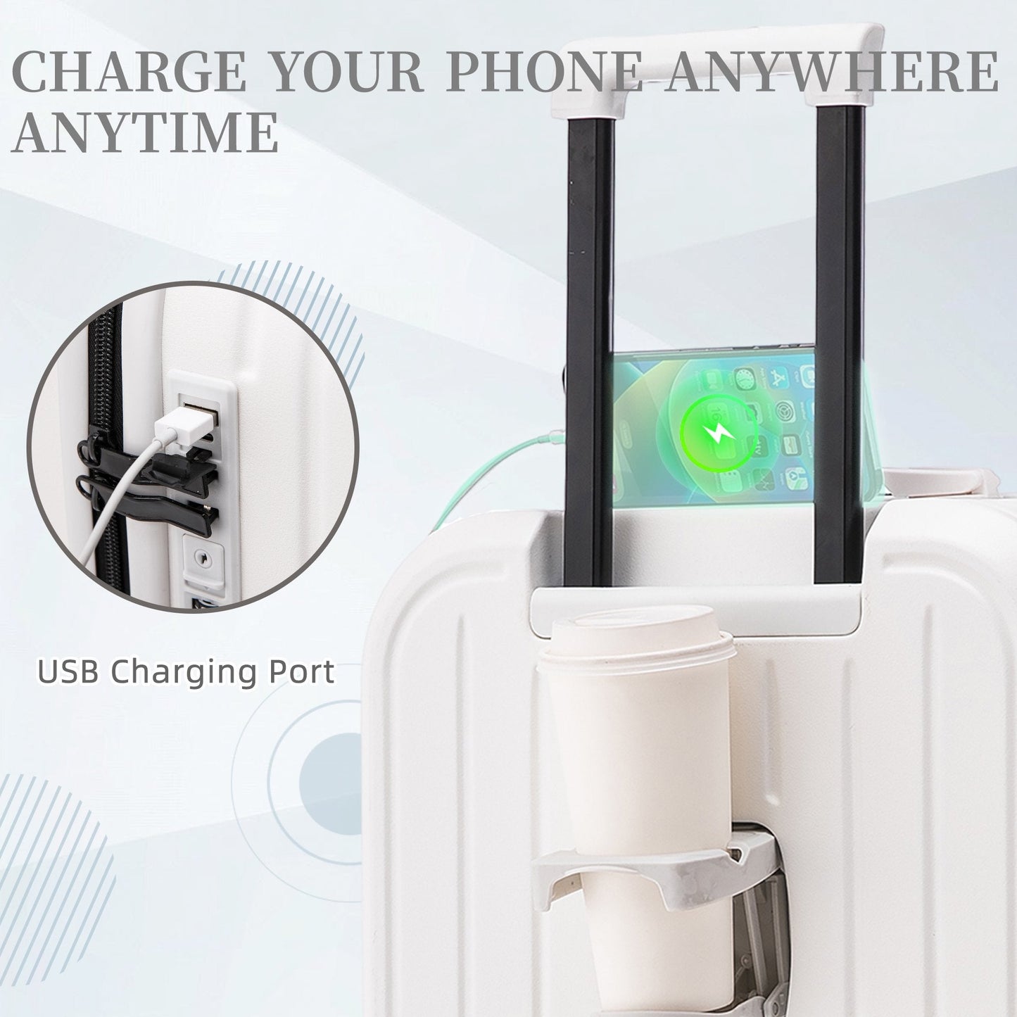 VLDTDRDI 3PCS Luggage Set with Cup Holder,Hardside Carry on Suitcase Sets with 360¡ã Spinner Wheel and USB Port, Portable Lightweight ABS Luggages for Travel, Business(20/24/28)