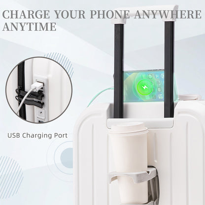 VLDTDRDI 3PCS Luggage Set with Cup Holder,Hardside Carry on Suitcase Sets with 360¡ã Spinner Wheel and USB Port, Portable Lightweight ABS Luggages for Travel, Business(20/24/28)