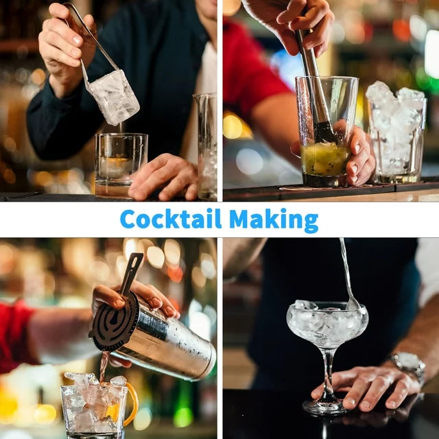 VAVSEA Cocktail Shaker Set with Rotatable Stand, Mixology Bartender Kit Bar Tool Set for Drink Mixing Home Lounge Party Bar Accessories with Straws & Spoon, Silver, 19pcs