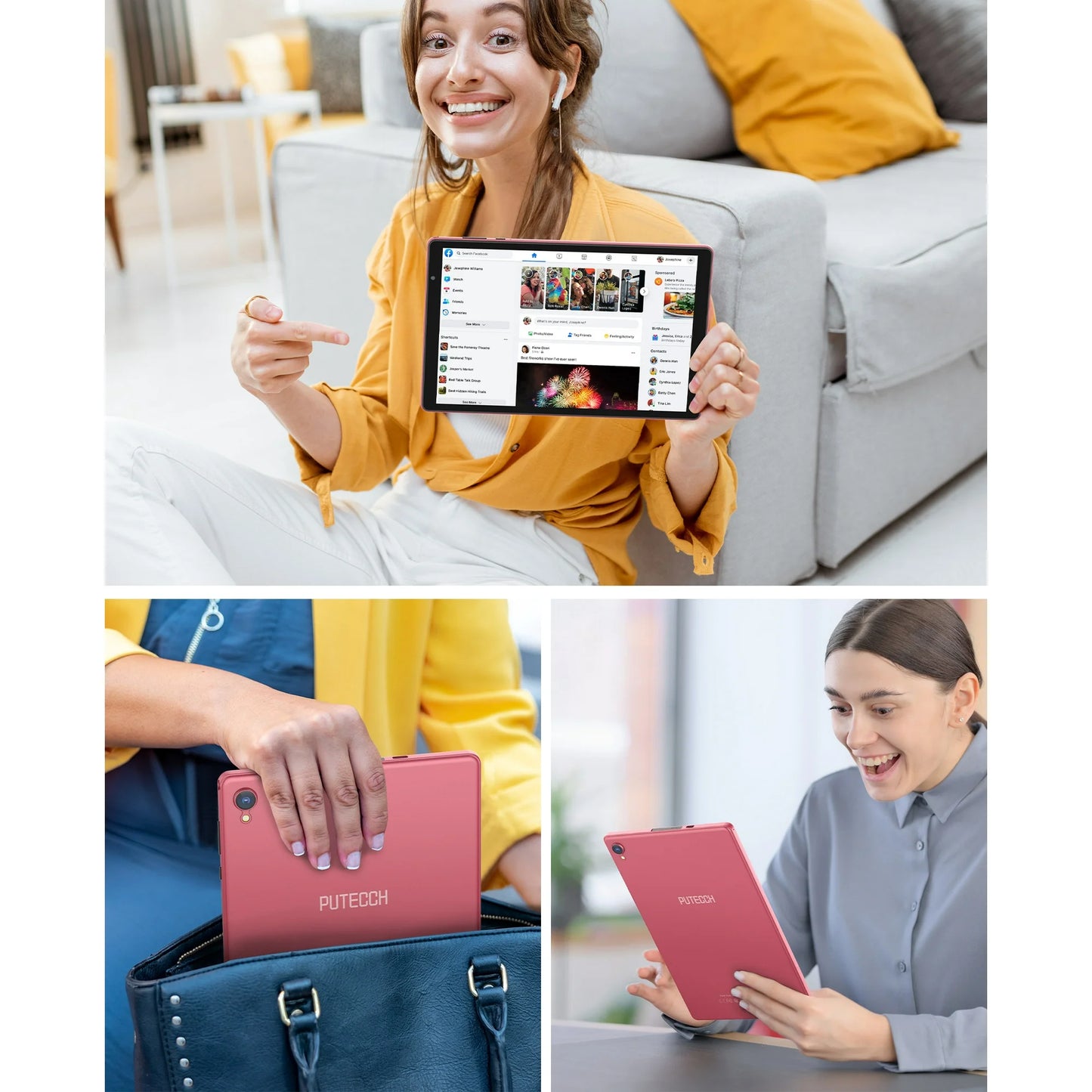 PUTECCH Tablet,10 inch Wifi Tablets,6000 mAh,Allwinner Quad Core Tablet PC,4GB RAM  32GB ROM,Dual Cameras,GMS