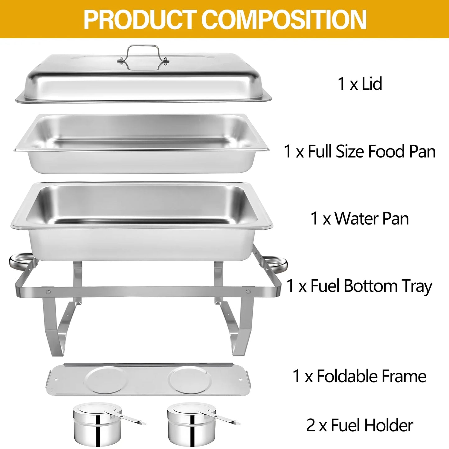 Chafing Dish Buffet Set 4 Pack, Jacgood 8QT Gold+Silver Stainless Steel Chafing Dishes for Buffet, Chafers and Buffet Warmers Sets for Parties, Events, Wedding, Camping, Dinner