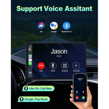 Lamtto Portable Car Stereo Wireless Apple CarPlay, 9" FHD Car Touch Sereen Radio with 1080P Backup Camera, Android Auto, Voice Control, Bluetooth, Mirror Link, GPS Navigation, Balck