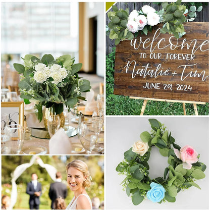20Pcs Artificial Eucalyptus Leaves Stems, Greenery Decoration Branches with Flowers for Floral Arrangement Vase Wedding Bouquets Centerpiece