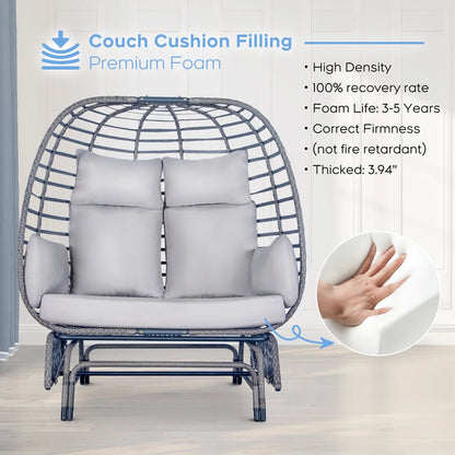 Brafab 2-Person Outdoor Egg Chair Wicker Basket Lounger Chairs with Stand Glider for Home Patio Xmas Gift,Steel Frame,Gray