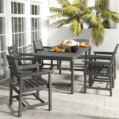 FOOWIN 7-Piece Patio Dining Set, HDPE All-Weather Outdoor Furniture with 6 Chairs and 1 Table, Grey