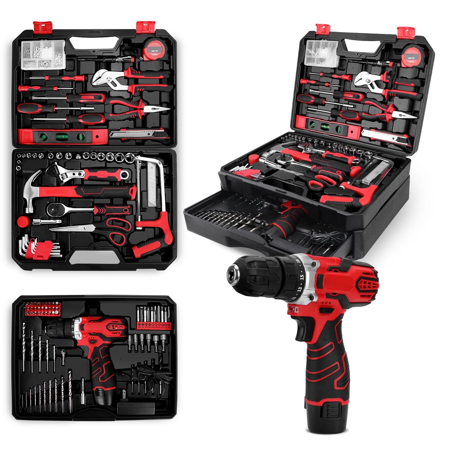 TOPHDY Tool Set with 12V Cordless Drill ,276 piece Tool Set Driver Toolbox Storage Case with Drawer, Professional House Repair Driver Set