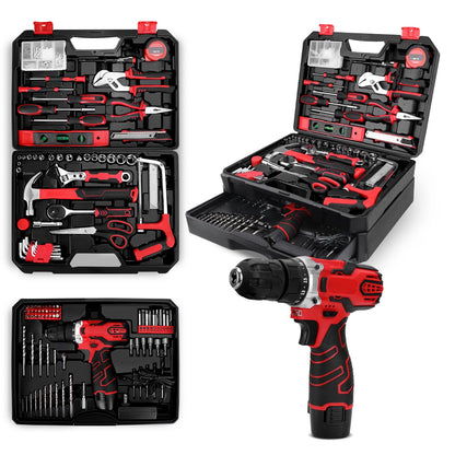 TOPHDY Tool Set with 12V Cordless Drill ,276 piece Tool Set Driver Toolbox Storage Case with Drawer, Professional House Repair Driver Set