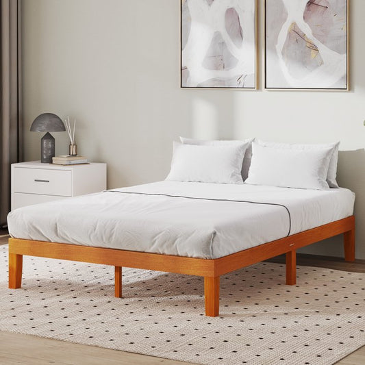 ZUNMOS 12 IN Full Size Solid Wood Bed Frame with Wood Slat Support, Sturdy, No Box Spring Needed, Natural Pine