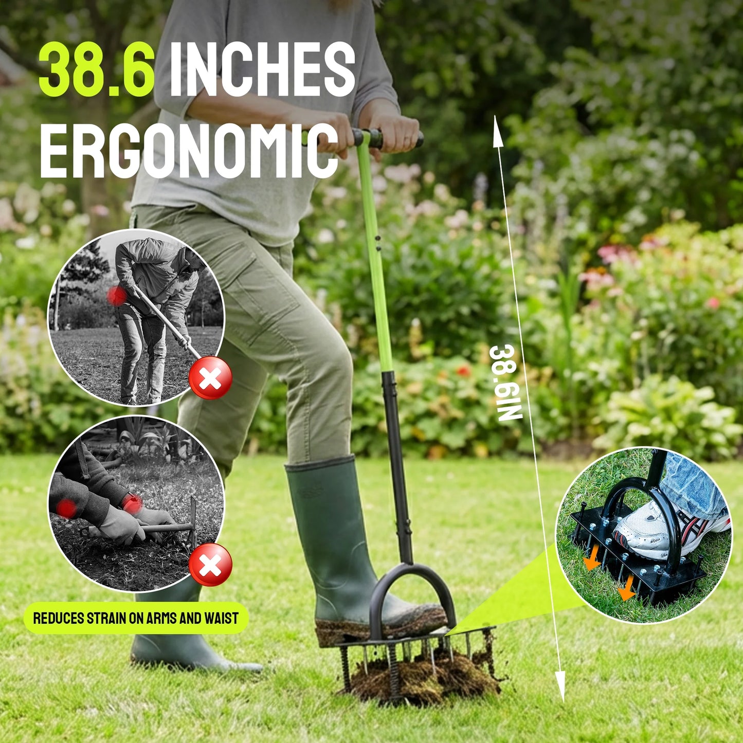 Steelite Lawn Aerator Tool,Grass Aerator with 16 Steel Spikes, Auto-Cleaning Spring Design,Manual Grass Aerators for Lawn, Yard, Garden Soil Loosening & Aeration