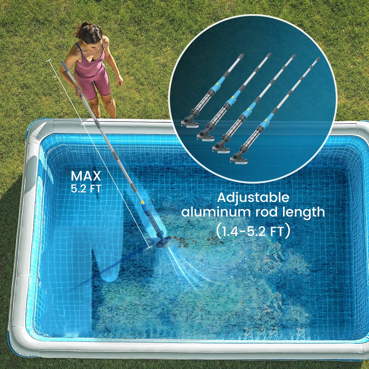 Efurden Cordless Pool Vacuum, Handheld Pool Vacuum with Running Time up to 60-Minutes for Small Above Ground Pools, Hot Tubs and Spas (Blue)