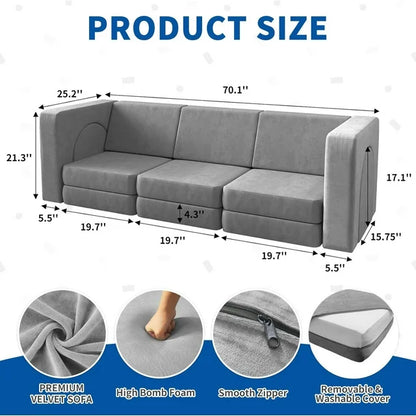 Toddler Couch, Glow in The Dark Kids Play Couch Toddler Fold Out Couch, Kids Fold Out Couch for playroom, Convertible Baby Fold Out Play Foam and Floor Cushion for Bedroom