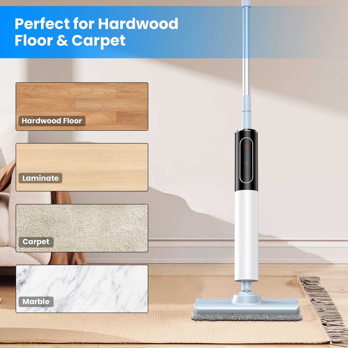 Steam Mop, Floor Steamer with 4 Washable Pads, Steam Cleaner for Cleaning Hard Floors, Carpet