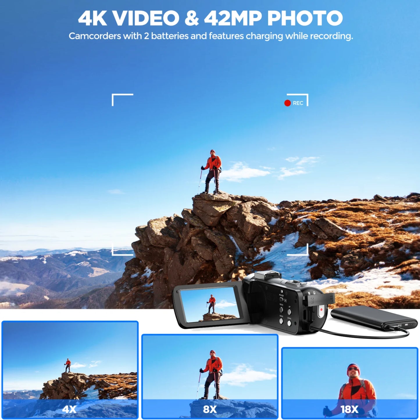 Campark 4K 30FPS Video Camera 42MP Photo 3” 270 Screen Digital Camcorder for Vlogging Youtube