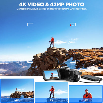 Campark 4K 30FPS Video Camera 42MP Photo 3” 270 Screen Digital Camcorder for Vlogging Youtube