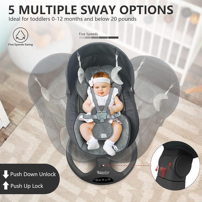 Baby Swing for Infant, Novashion Electric Bluetooth Music Bouncer Rocker with 5 Sway Modes, 3 Timing, Removable Cushion, Black