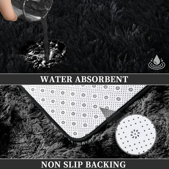 Aiteng 3Pcs Bathroom Rugs Sets with Toilet Lid Cover Non Slip Extra Absorbent Plush Soft Washable Bath Rugs and Mats Set, Black