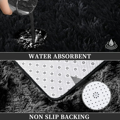 Aiteng 3Pcs Bathroom Rugs Sets with Toilet Lid Cover Non Slip Extra Absorbent Plush Soft Washable Bath Rugs and Mats Set, Black