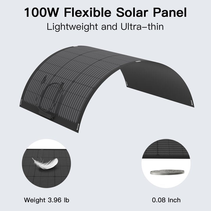 MHPOWOS 100W Flexible Solar Panel with ETFE Monocrystalline Cell, 24V Solar Charger, IP67 Waterproof for RV Camping Home Boat Marine Curve Surface