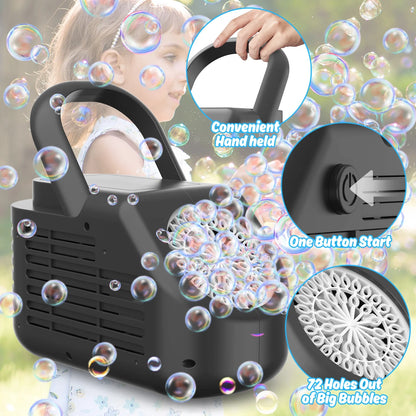 JoyStone 42 Hole Automatic Bubble Machine, High-Output Bubble Maker, 20000+ Bubbles/Minute, Portable Handle, Perfect for Outdoor Parties, Gifts for 3+ Ages, Black